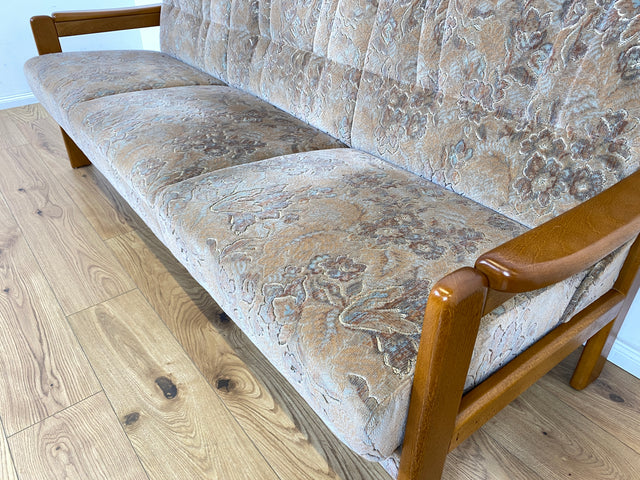 WMK Hübsches, sehr bequemes und gut erhaltenes Vintage Schlafsofa mit floralen Originalbezug und Bettwäschefach # 3er Sofa Couch 3-Sitzer Schlafcouch Klappcouch Liege Daybed Retro # Versand möglich