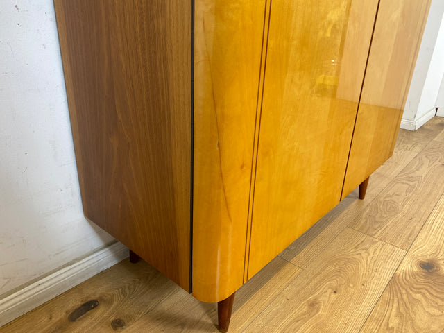 WMK Formschöner & geräumiger Rockabilly Wäscheschrank Modell Dominia aus vollem Holz mit Schubladen # Schrank Kleiderschrank Flurschrank Highboard Kommode Schuhschrank 50er 60er Mid-Century Vintage