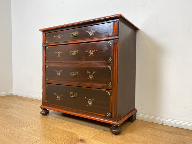 WMK I Wunderschöne große antike Kommode aus vollem Holz, handbemalt, mit Schubladen und Messing Beschlägen I Schrank Anrichte Sideboard Wäsche Wickel Bauern Biedermeier Vintage Berlin Dresden Bayern