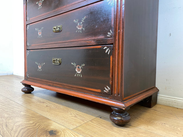 WMK I Wunderschöne große antike Kommode aus vollem Holz, handbemalt, mit Schubladen und Messing Beschlägen I Schrank Anrichte Sideboard Wäsche Wickel Bauern Biedermeier Vintage Berlin Dresden Bayern
