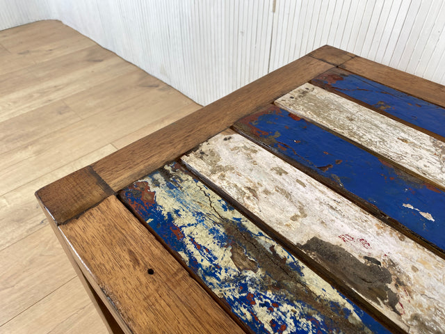 Boatwood by WMK # Farbenfroher & sehr robuster Couchtisch aus altem Bootsholz, ein handgefertigtes Unikat aus massivem Teakholz # Wohnzimmertisch Coffee Table Beistelltisch Bootsmöbel Teak Upcycling