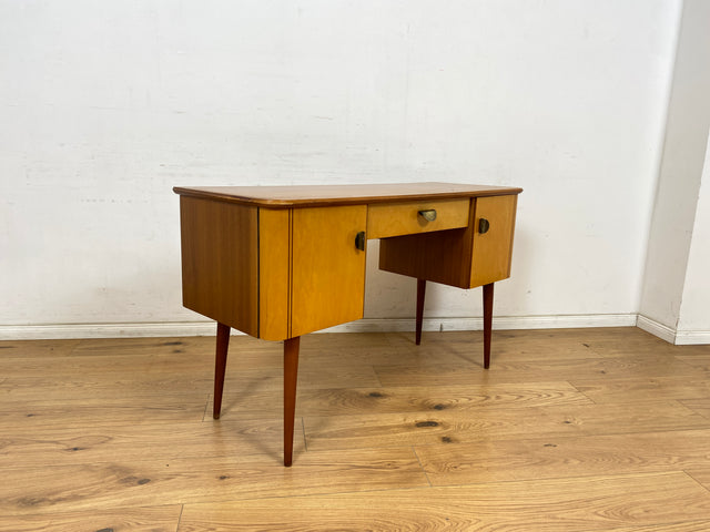 WMK Formschöner & gut erhaltener kleiner Rockabilly Schreibtisch / Schminktisch Modell Dominia mit Schubladen & hübschen Messinggriffen # Desk Arbeitstisch Frisierkommode 50er 60er Mid-Century Vintage