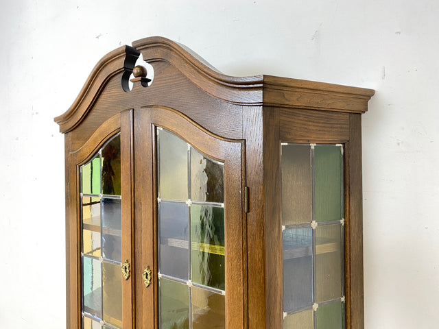 WMK Sehr gut erhaltener dänischer Vintage Schreibschrank aus vollem Holz mit schönem Bleiglas Aufsatz & edlen Messingbeschlägen # Sekretär Schreibtisch Büchervitrine Bücherschrank Bücherregal Vitrine