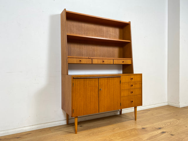 WMK Stilvoller skandinavischer Bücherschrank in Teakholz mit Schubladen & ausziehbarer Schreibplatte # Bücherregal Sekretär Regal Schreibschrank Highboard Sideboard Vintage Danish Design Mid-Century