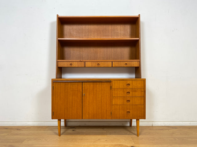 WMK Stilvoller skandinavischer Bücherschrank in Teakholz mit Schubladen & ausziehbarer Schreibplatte # Bücherregal Sekretär Regal Schreibschrank Highboard Sideboard Vintage Danish Design Mid-Century