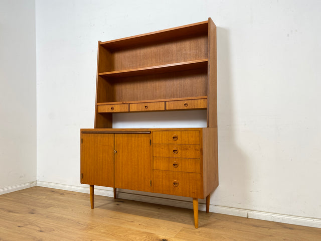 WMK Stilvoller skandinavischer Bücherschrank in Teakholz mit Schubladen & ausziehbarer Schreibplatte # Bücherregal Sekretär Regal Schreibschrank Highboard Sideboard Vintage Danish Design Mid-Century