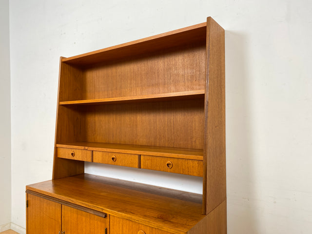 WMK Stilvoller skandinavischer Bücherschrank in Teakholz mit Schubladen & ausziehbarer Schreibplatte # Bücherregal Sekretär Regal Schreibschrank Highboard Sideboard Vintage Danish Design Mid-Century