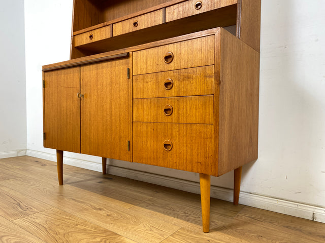 WMK Stilvoller skandinavischer Bücherschrank in Teakholz mit Schubladen & ausziehbarer Schreibplatte # Bücherregal Sekretär Regal Schreibschrank Highboard Sideboard Vintage Danish Design Mid-Century