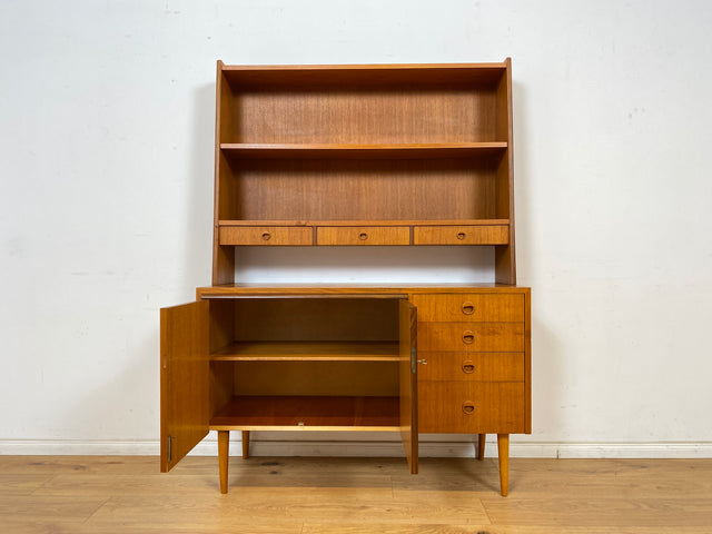 WMK Stilvoller skandinavischer Bücherschrank in Teakholz mit Schubladen & ausziehbarer Schreibplatte # Bücherregal Sekretär Regal Schreibschrank Highboard Sideboard Vintage Danish Design Mid-Century