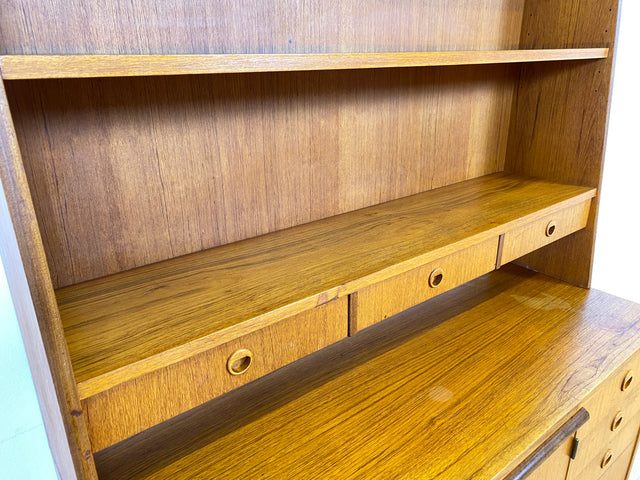 WMK Stilvoller skandinavischer Bücherschrank in Teakholz mit Schubladen & ausziehbarer Schreibplatte # Bücherregal Sekretär Regal Schreibschrank Highboard Sideboard Vintage Danish Design Mid-Century