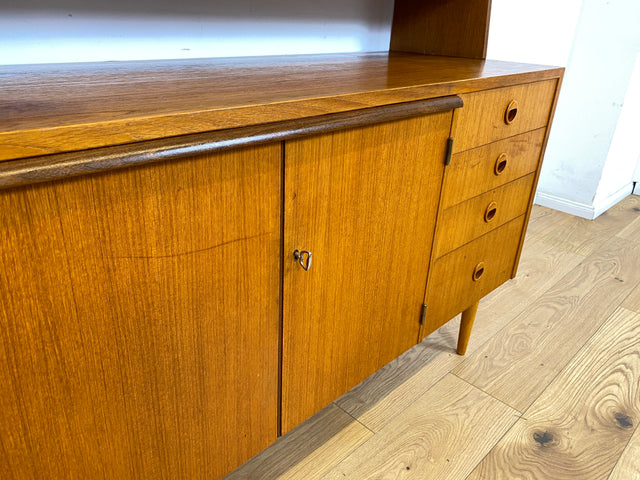 WMK Stilvoller skandinavischer Bücherschrank in Teakholz mit Schubladen & ausziehbarer Schreibplatte # Bücherregal Sekretär Regal Schreibschrank Highboard Sideboard Vintage Danish Design Mid-Century