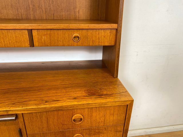 WMK Stilvoller skandinavischer Bücherschrank in Teakholz mit Schubladen & ausziehbarer Schreibplatte # Bücherregal Sekretär Regal Schreibschrank Highboard Sideboard Vintage Danish Design Mid-Century