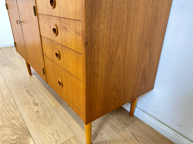 WMK Stilvoller skandinavischer Bücherschrank in Teakholz mit Schubladen & ausziehbarer Schreibplatte # Bücherregal Sekretär Regal Schreibschrank Highboard Sideboard Vintage Danish Design Mid-Century