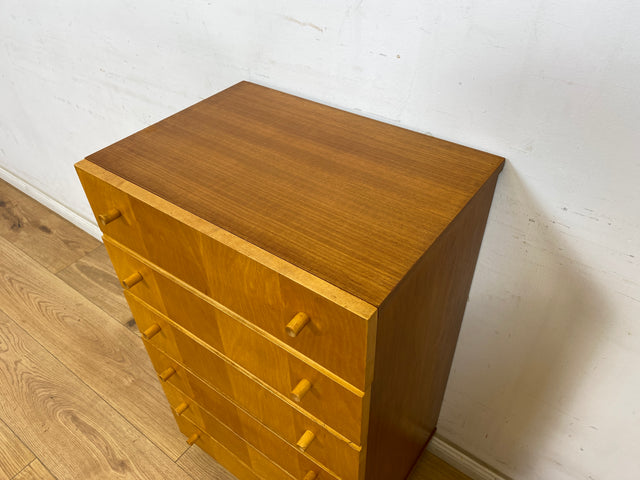 WMK Hübsche und sehr gut erhaltene 70er Jahre Kommode auf Rollen mit 6 Schubladen und formschönen Holzgriffen # Schrank Schubladenkommode Rollkommode Wäschekommode Badezimmerschrank Retro Vintage DDR