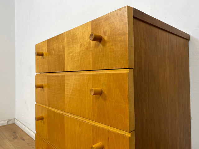 WMK Hübsche und sehr gut erhaltene 70er Jahre Kommode auf Rollen mit 6 Schubladen und formschönen Holzgriffen # Schrank Schubladenkommode Rollkommode Wäschekommode Badezimmerschrank Retro Vintage DDR