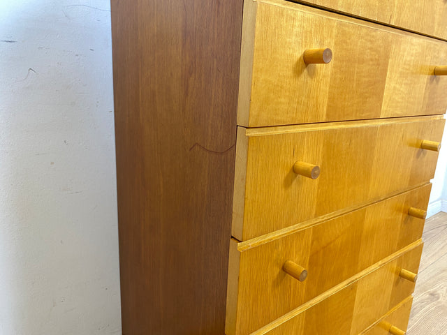 WMK Hübsche und sehr gut erhaltene 70er Jahre Kommode auf Rollen mit 6 Schubladen und formschönen Holzgriffen # Schrank Schubladenkommode Rollkommode Wäschekommode Badezimmerschrank Retro Vintage DDR