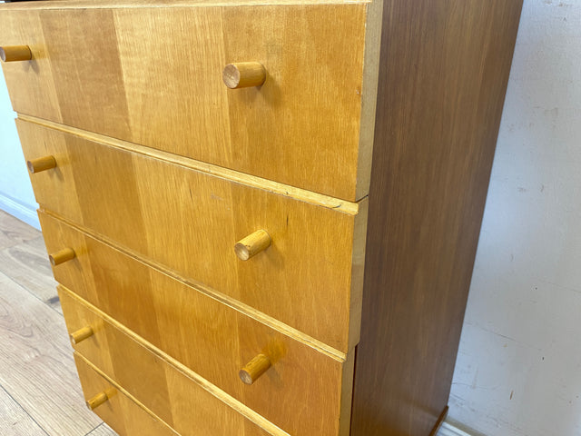 WMK Hübsche und sehr gut erhaltene 70er Jahre Kommode auf Rollen mit 6 Schubladen und formschönen Holzgriffen # Schrank Schubladenkommode Rollkommode Wäschekommode Badezimmerschrank Retro Vintage DDR