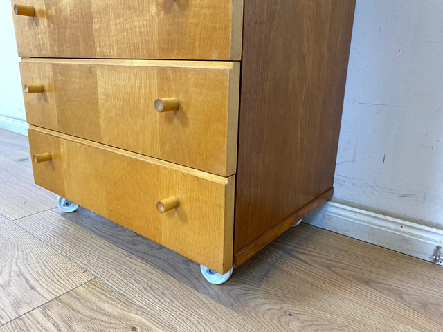 WMK Hübsche und sehr gut erhaltene 70er Jahre Kommode auf Rollen mit 6 Schubladen und formschönen Holzgriffen # Schrank Schubladenkommode Rollkommode Wäschekommode Badezimmerschrank Retro Vintage DDR