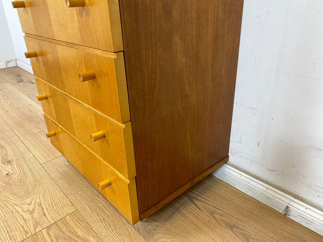 WMK Hübsche und sehr gut erhaltene 70er Jahre Kommode auf Rollen mit 6 Schubladen und formschönen Holzgriffen # Schrank Schubladenkommode Rollkommode Wäschekommode Badezimmerschrank Retro Vintage DDR