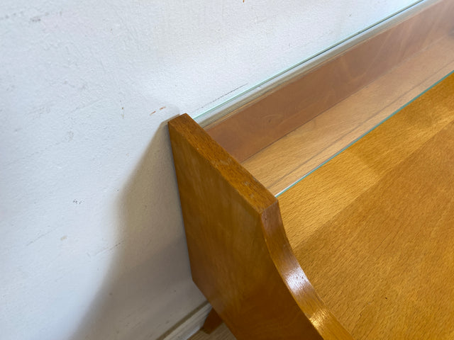 WMK 1/2 Besonders schöner & gut erhaltener Mid-Century Nachttisch , Vollholz ,  mit Schubladen in blau bezogen # Nachtschrank Nachtkommode Nachtschränkchen Bedside Table Kommode Vintage DDR 50er 60er