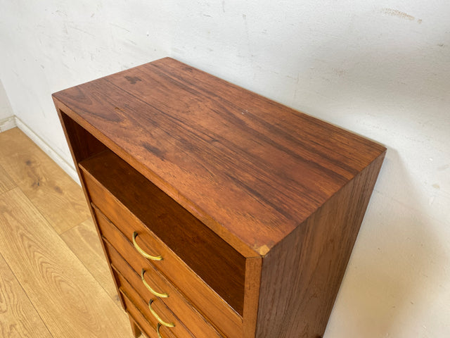 WMK Sehr hübsche kleine skandinavische Kommode aus vollem Holz in Teakholz mit Schubladen und Messinggriffen # Schubladenkommode Wäschekommode Flurkommode Beistelltisch Mid-Century Vintage Teak 60er