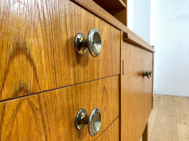WMK Stilvoller skandinavischer Bücherschrank mit ausziehbarer Schreibplatte, Schubladen & verstell. Regalböden # Bücherregal Sekretär Regal Schreibschrank Highboard Sideboard Vintage Mid-Century 60er