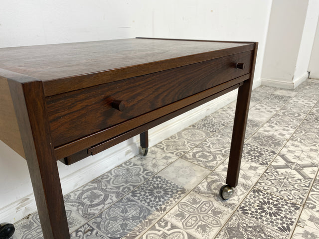 WMK Minimalist &amp; very well preserved Scandinavian sewing chest on wheels, in rosewood with drawer # Sewing cabinet chest of drawers side table jewelry box storage Danish Design Mid-Century Vintage