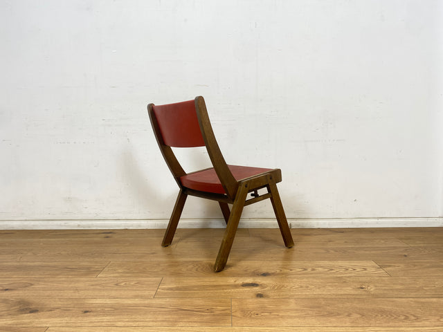 WMK Besonders schöner und sehr stabiler 50er Jahre Stuhl mit Originalbezug aus rotem Kunstleder # Küchenstuhl Esszimmerstuhl Schreibtischstuhl Holzstuhl Chair Mid-Century Vintage Rockabilly 60er Retro