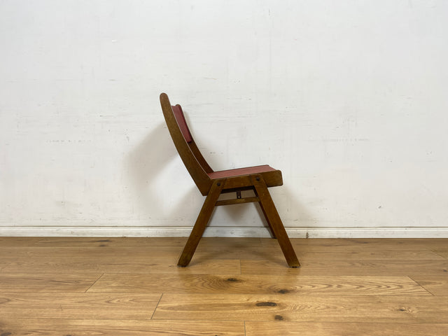 WMK Besonders schöner und sehr stabiler 50er Jahre Stuhl mit Originalbezug aus rotem Kunstleder # Küchenstuhl Esszimmerstuhl Schreibtischstuhl Holzstuhl Chair Mid-Century Vintage Rockabilly 60er Retro