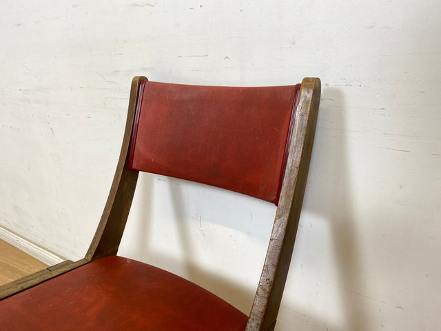 WMK Besonders schöner und sehr stabiler 50er Jahre Stuhl mit Originalbezug aus rotem Kunstleder # Küchenstuhl Esszimmerstuhl Schreibtischstuhl Holzstuhl Chair Mid-Century Vintage Rockabilly 60er Retro