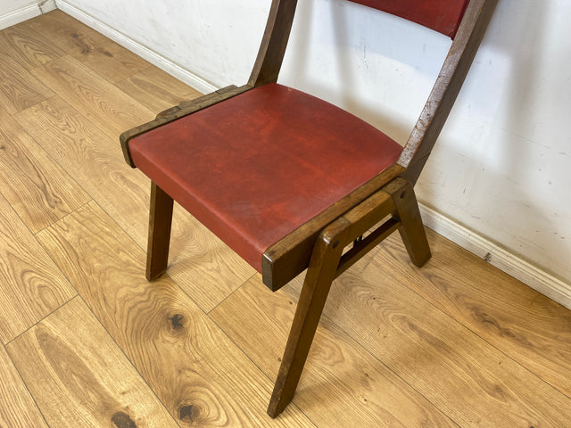 WMK Besonders schöner und sehr stabiler 50er Jahre Stuhl mit Originalbezug aus rotem Kunstleder # Küchenstuhl Esszimmerstuhl Schreibtischstuhl Holzstuhl Chair Mid-Century Vintage Rockabilly 60er Retro