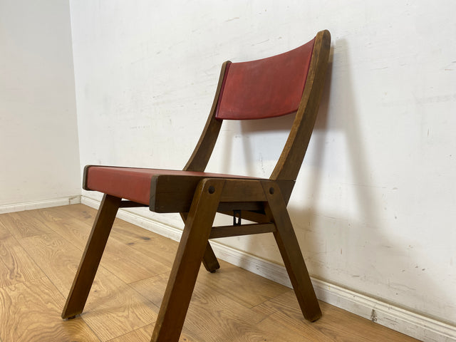 WMK Besonders schöner und sehr stabiler 50er Jahre Stuhl mit Originalbezug aus rotem Kunstleder # Küchenstuhl Esszimmerstuhl Schreibtischstuhl Holzstuhl Chair Mid-Century Vintage Rockabilly 60er Retro