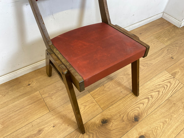 WMK Besonders schöner und sehr stabiler 50er Jahre Stuhl mit Originalbezug aus rotem Kunstleder # Küchenstuhl Esszimmerstuhl Schreibtischstuhl Holzstuhl Chair Mid-Century Vintage Rockabilly 60er Retro