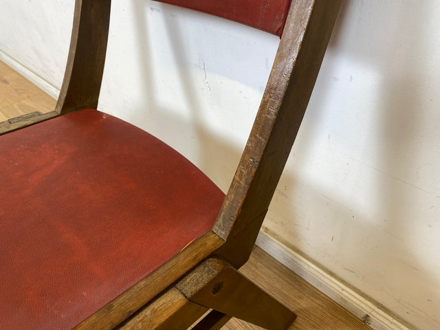 WMK Besonders schöner und sehr stabiler 50er Jahre Stuhl mit Originalbezug aus rotem Kunstleder # Küchenstuhl Esszimmerstuhl Schreibtischstuhl Holzstuhl Chair Mid-Century Vintage Rockabilly 60er Retro