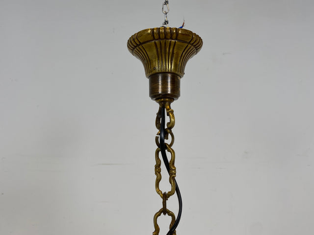 WMK Wunderschöner 6-flammiger antiker Kronleuchter aus Messing mit kerzenartigen Abdeckungen, neu verkabelt # Luster Deckenlampe Deckenleuchte Leuchte Kettenleuchte Hängeleuchte Vintage