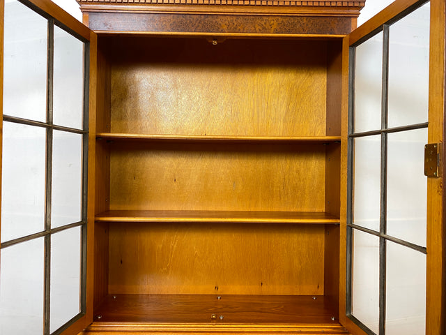 WMK I Hochwertiger Stilmöbel Aufsatz Sekretär im englischen Stil mit Vitrine und Schreibunterlage aus Leder I Schreibschrank Schreibtisch Desk Bücher Schrank Kommode Highboard Vintage Empire Regency