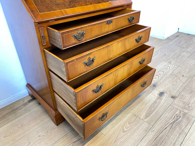 WMK I Hochwertiger Stilmöbel Aufsatz Sekretär im englischen Stil mit Vitrine und Schreibunterlage aus Leder I Schreibschrank Schreibtisch Desk Bücher Schrank Kommode Highboard Vintage Empire Regency