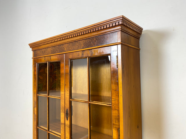 WMK I Hochwertiger Stilmöbel Aufsatz Sekretär im englischen Stil mit Vitrine und Schreibunterlage aus Leder I Schreibschrank Schreibtisch Desk Bücher Schrank Kommode Highboard Vintage Empire Regency