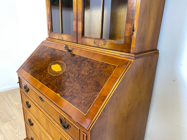WMK I Hochwertiger Stilmöbel Aufsatz Sekretär im englischen Stil mit Vitrine und Schreibunterlage aus Leder I Schreibschrank Schreibtisch Desk Bücher Schrank Kommode Highboard Vintage Empire Regency