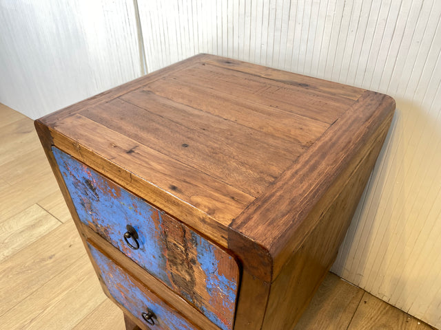 Boatwood by WMK # Beautifully designed and colourful bedside table made of old boat wood, a handmade unique piece made of solid teak # Bedside table, bedside chest of drawers, side table, teak