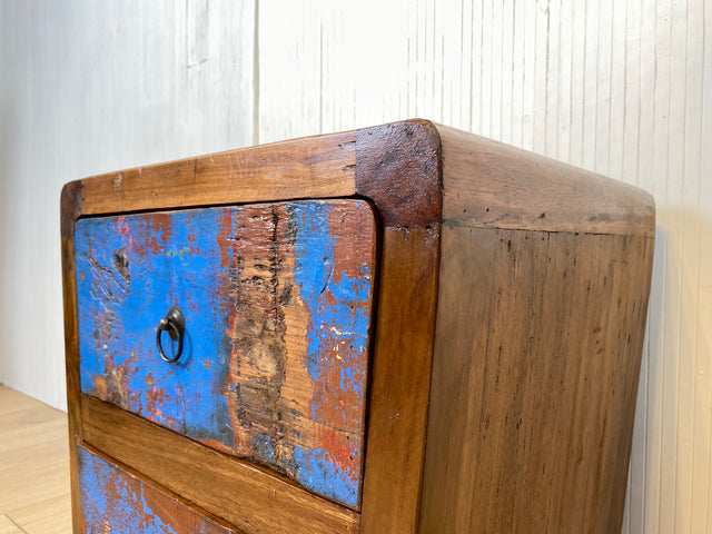 Boatwood by WMK # Beautifully designed and colourful bedside table made of old boat wood, a handmade unique piece made of solid teak # Bedside table, bedside chest of drawers, side table, teak