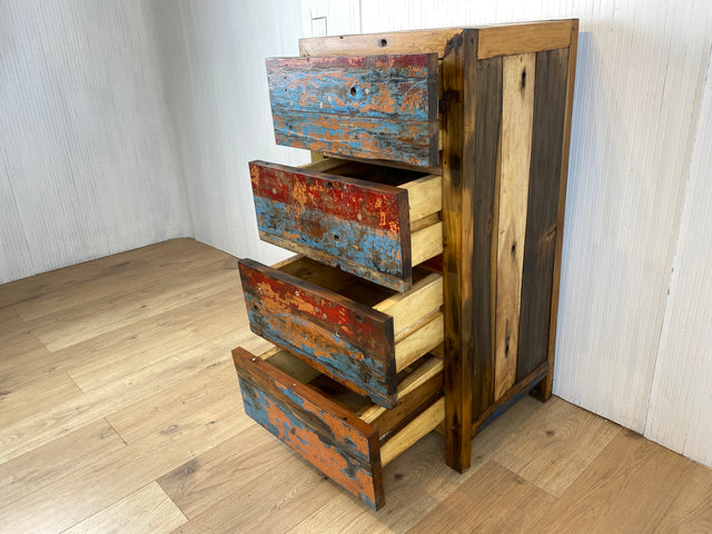 Boatwood by WMK # Bunterschöne & hochwertige Schubladenkommode aus altem Bootsholz, ein handgefertigtes Unikat aus massivem Teakholz # Schrank Kommode Wäschekommode Board Flurkommode Teak Upcycling