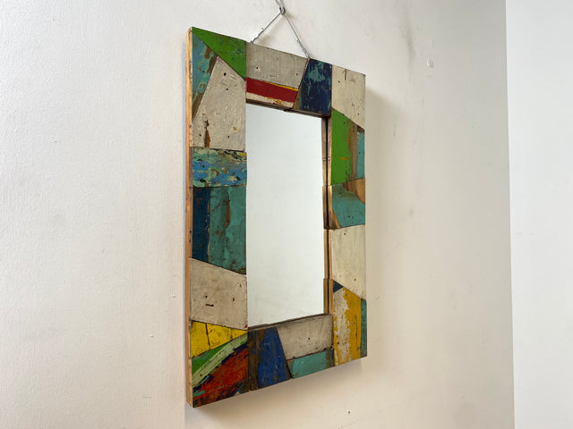 Boatwood by WMK # Friendly wall mirror 60x90 made of old boat wood, a handmade unique piece made of teak in the original colors of the boats # colorful mirror hallway mirror bathroom mirror Mirror Art boat furniture