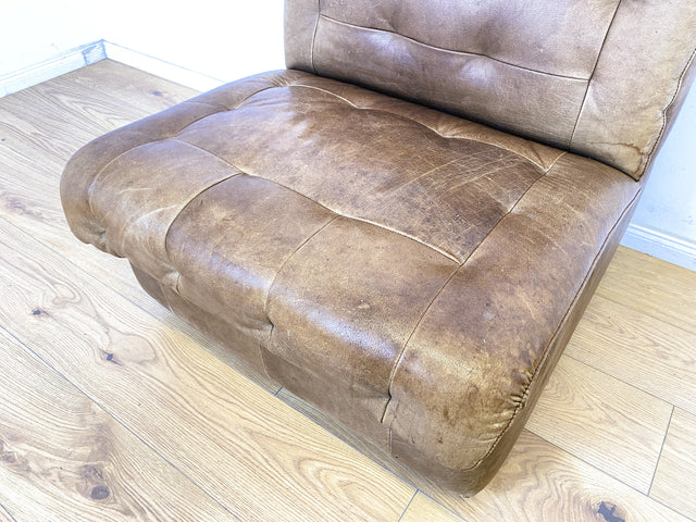 WMK Große & sehr bequeme modulare Vintage Sitzgarnitur aus 3er & 2er Sofa , 2 Sessel & Hocker in echt Leder mit Patina # Ledergarnitur Eckgarnitur Ledersofa Ledercouch Ecksofa Ledersessel Couch 70er