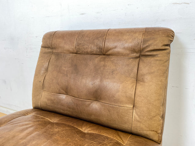 WMK Große & sehr bequeme modulare Vintage Sitzgarnitur aus 3er & 2er Sofa , 2 Sessel & Hocker in echt Leder mit Patina # Ledergarnitur Eckgarnitur Ledersofa Ledercouch Ecksofa Ledersessel Couch 70er