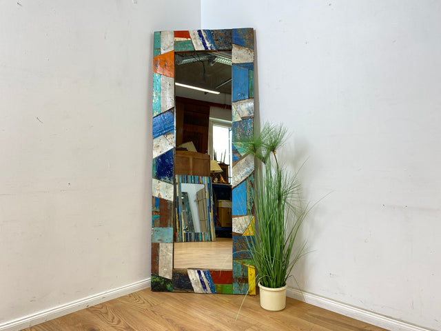 Boatwood by WMK # Beautiful large mirror made of old boat wood, a handmade unique piece made of solid teak # Full-length mirror Hall mirror Wall mirror Wardrobe Floor mirror Hallway wardrobe