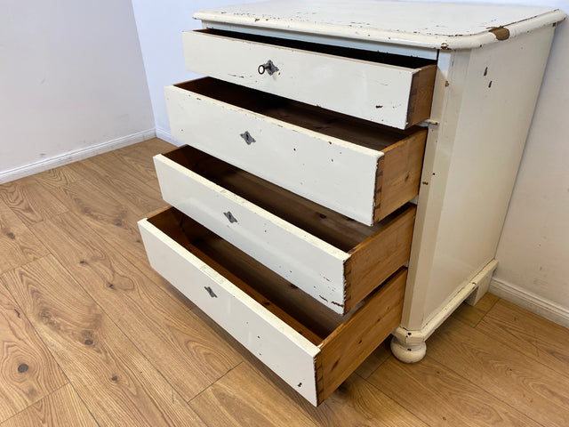 WMK I Charaktervolle weiße antike Kommode aus vollem Holz mit großen Schubladen I Schrank Anrichte Sideboard Wäsche Wickel Bad Flur Chest Cabinet Biedermeier Vintage Shabby Chic Berlin Celle Duisburg