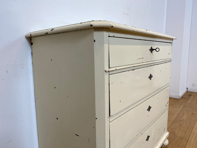 WMK I Charaktervolle weiße antike Kommode aus vollem Holz mit großen Schubladen I Schrank Anrichte Sideboard Wäsche Wickel Bad Flur Chest Cabinet Biedermeier Vintage Shabby Chic Berlin Celle Duisburg