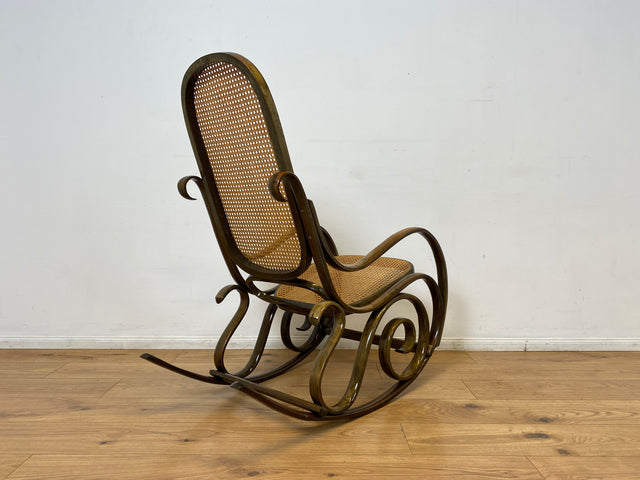 WMK I Eleganter italienischer Bugholz Schaukel Stuhl mit Wiener Geflecht von Sautto & Liberale im Thonet Stil, 1930-1960 I Sessel Fauteuil Lese Relax Rocking Chair Korb Vintage Berlin Bayern Bremen