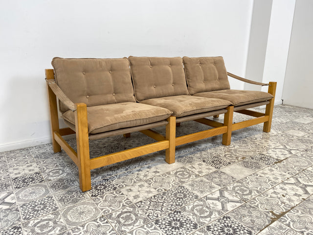 WMK Stilvolles, gemütliches und gut erhaltenes Vintage Sofa im Safari Stil mit hochwertigem gestepptem Stoffbezug # Couch 3er 3-Sitzer Sitzgarnitur Daybed Mid-Century Skandinavisches Design Retro